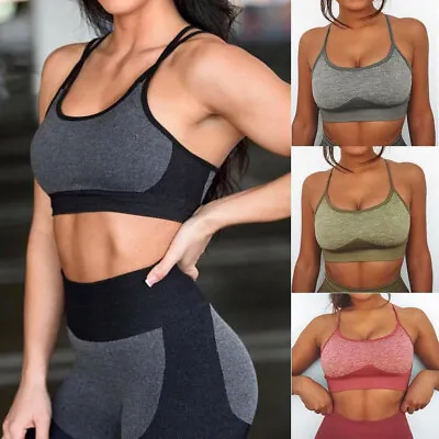 Ladies Seamless Sports Bras Yoga Tops Workout Racerback Padded Tops Crop Vest • £1.99