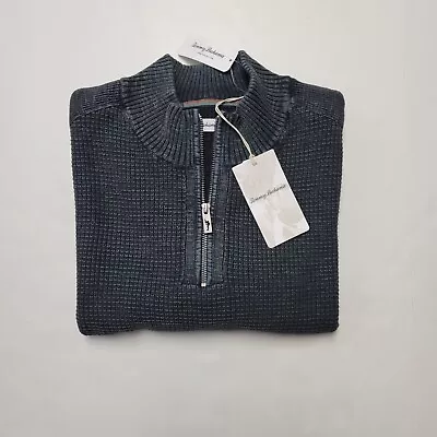 $72 • Buy TOMMY BAHAMA 2XL Dark Gray Sandover 1/4 Zip Pullover Chunky-Knit Men's Sweater