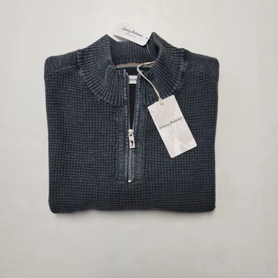 $72 • Buy TOMMY BAHAMA 2XL Dark Gray Sandover 1/4 Zip Pullover Chunky-Knit Men's Sweater