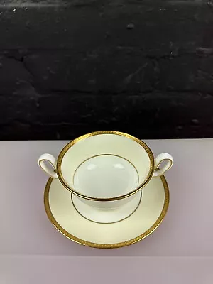 Wedgwood Cream Gold W4263 Soup Coupe Bowl And Stand / Saucer Set • £24.99