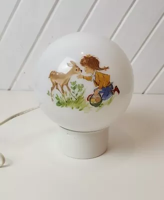 Vtg Girl Deer Mushroom Glass Globe Lamp Nursery Light • $89