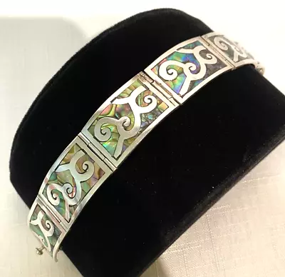 Vintage Taxco Mexico 925 Sterling Abalone Panel Bracelet Signed Artisan 7  Max • $85