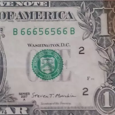 Binary Fancy Serial Number One Dollar Bill B6665  6566B Repeating 66 65 Six 6's • $20