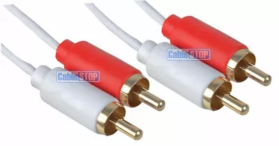 £4.35 • Buy WHITE SLIM 10m Twin PHONO Audio Cable Gold Lead Male 2 X RCA Plugs 10 METRE