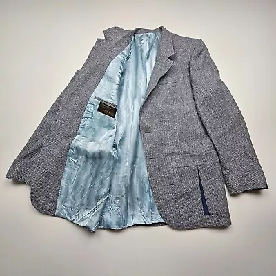 VTG LeBaron California Mens Sports Coat 40 R Blue 100 Wool Tweed Suede Western • $42.99