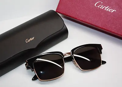 Cartier C Decor Black Frame Sunglasses W/ Gold Trim CT0132S [024GRA] • $499.99