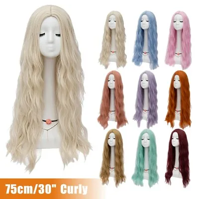 75CM Lolita Fluffy Heat Resistant Long Curly Fashion Wig With Cap Cosplay Xmas • £12.99