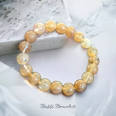 Rutilated Quartz Bracelet 10mm Natural Stones Stretch Bracelet • $12.99