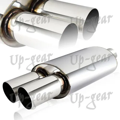 Universal 3  Dual Tip DTM T-304 Exhaust Resonator Canister Muffler 2.5  Inlet • $47.50