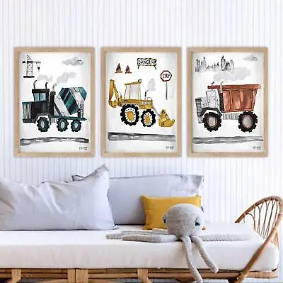 Pip+Phee Construction Trucks Set Of 3 Art Prints - Babies & Kids Art Prints • $35