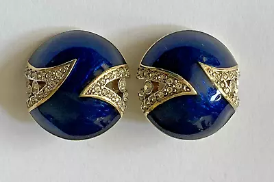 Vintage Cabouchon Blue Enamel Clip On Earrings • £12