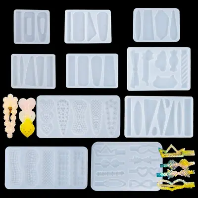 FineInno 10 Pcs Hairpin Resin Moulds For Epoxy Hair Clip Silicone Moulds Making • £30.77