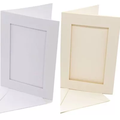 Rectangular Aperture A5 Tri Fold Cards Beige White 5 Pack Cross Stitch Rectangle • £5.99