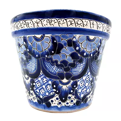 Talavera Pottery Planter Mexican Ceramic Flower Pot Blue White Hand Painted 7in • $38