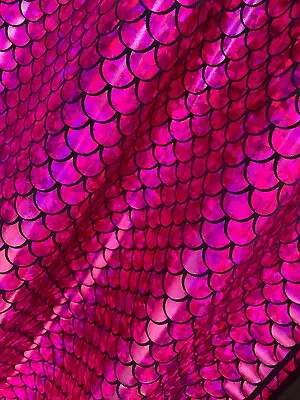 MERMAID Scale Fabric Fish Tail Material Stretch Spandex 59  Wide Pink On Black • £0.99