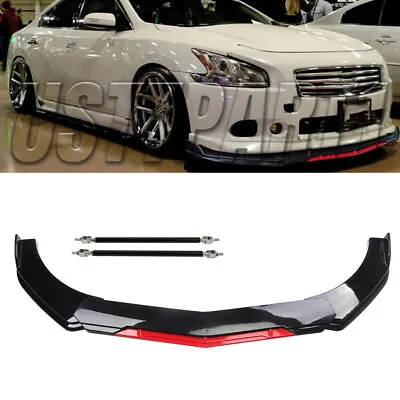 For Nissan Maxima Front Bumper Lip Spoiler Splitter Body Kits+ Rods Black&Red UP • $58.95