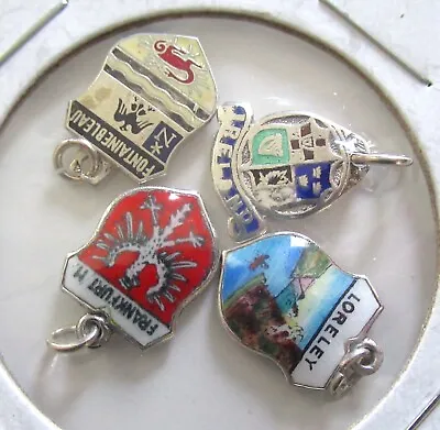 (4) Vintage 800 Silver Enamel Travel Shield Charms Souvenir Bracelet Necklace F • $35