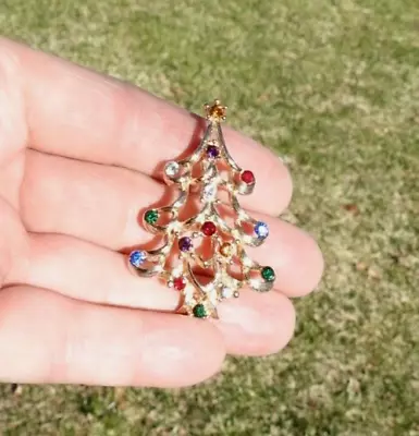 Monet Christmas Tree Brooch Vtg Multicolor Rhinestones Gold Tone Jewelry Pin 2  • $11.95