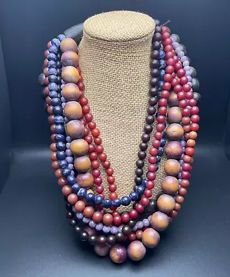 Vintage Gerda Lynggaard Monies Horn Bead Multi Colored 8 Strand Necklace • $250