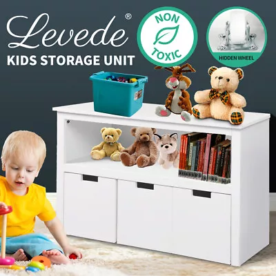 Levede Kids Toy Storage Unit Organiser Box Cabinet Bookshelf Child Drawer Wooden • $115.99