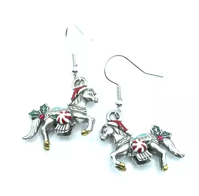 Brighton Christmas Merry Go Round Horse Crystals Holiday Custom Earrings • $32.95