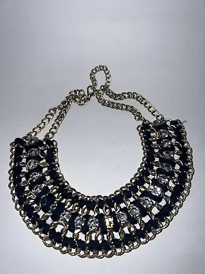 H&M Costume Jewelry Gold Chunky Chain Rhinestone Woven Necklace! • £9.99