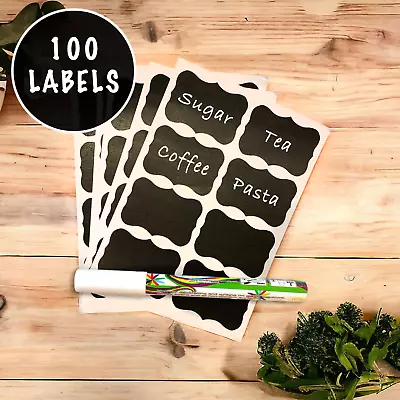 100pcs Chalkboard Labels Blackboard Chalk Board Stickers Craft Kitchen Jar Tags • £4.39