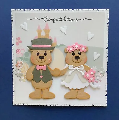 £1.99 • Buy Handmade Wedding  Card Topper Bride & Groom Teddies Hearts Flowers    C