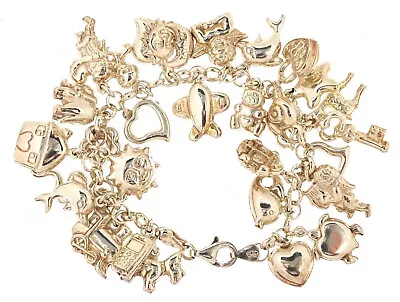 Vintage English  Silver Charm Bracelet With Numerous Charms W/dolphin Clasp! • $224.10