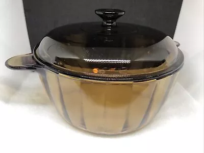 Corning Ware Vision Pyrex Amber Cookware 4.5 L / 5 QT Dutch Oven Pot & Lid USA • $32