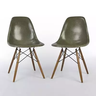 Herman Miller Eames Chair Olive Green Pair (2) Original Vintage DSW Dining Sides • £925