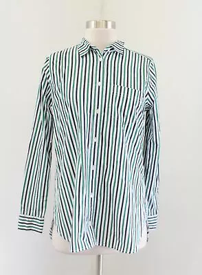 NWT J Crew Classic Boy Fit Shirt In Trifecta Stripe Sz 4 Ivory Blue Green Blouse • $22.32