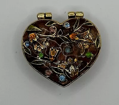 Monet Heart Enamel Trinket/Ring/Pill Box Signed Multicolor Rhinestones Box • $22.99