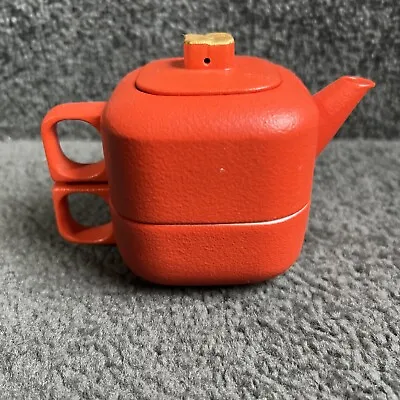 Pt Small Japanese Tea For One Tea Pot And Cup Bright Orange (r) • £16