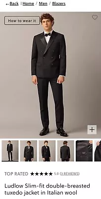 J.Crew Ludlow Slim Fit Tuxedo Suit Black 36R Jacket / 30W X 29.5L • $300