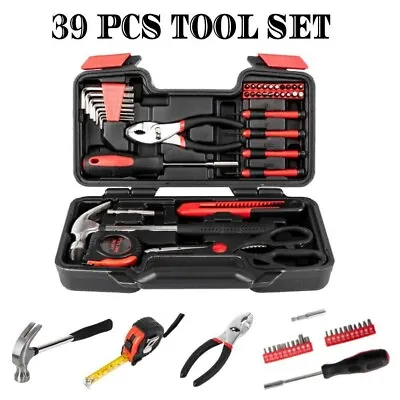 Portable 39pcs Red Basic Tool Set Household Mechanics Tool Kit With Carry Box • $17.99