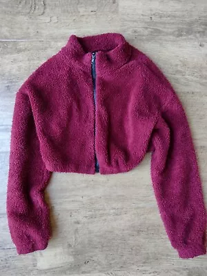 Cropped Fleece Jacket Fluffy Burgundy Size S • £2