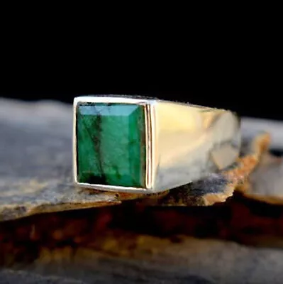 Solid 925 Sterling Silver Natural Malachite Gemstone Anniversary Gift Men's Ring • $41.33