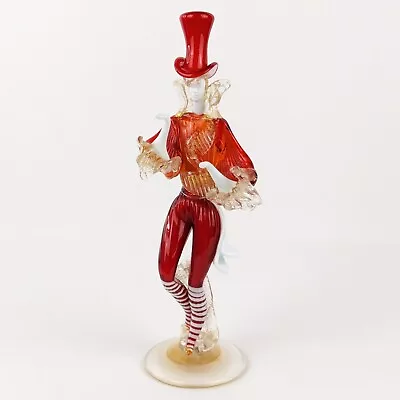 Murano Venetian Glass Top Hat Dancer Man Red W/24K Gold Accents Art • £53