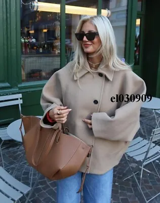 Zara New Woman Zw  Short Wool Blend Coat Camel Size M-l 8353/724 8353/726 • $204.17