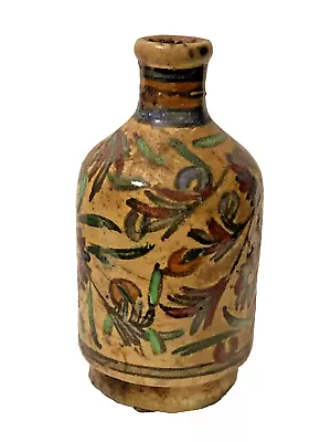 ANTIQUE PERSIAN EARTHENWARE Floral Ceramic Vase Bottle QAJAR IZNIK Handmade • $99