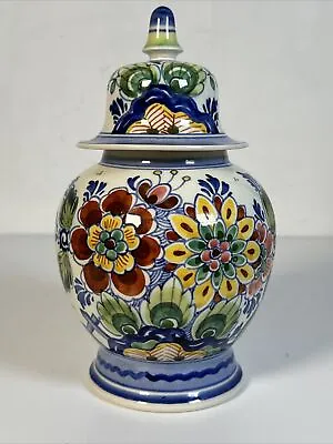 Vintage Polychrome Delft 8” Ginger Jar W/ Lid Urn Tobacco Vase Handmade Holland • $69.50