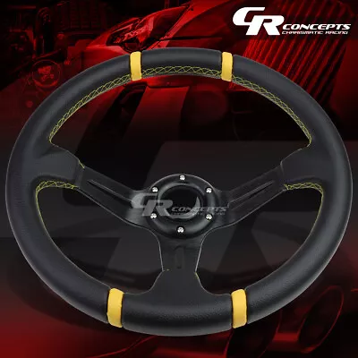 3.5  Deep Dish Black Yellow Stripe Racing Steering Wheel Fit 70mm 6-bolt Adapter • $37.49