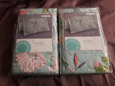 Martha Stewart-Pair Of Sophie Floral Standard Quilted Shams Blue Green Pink NIP • $14