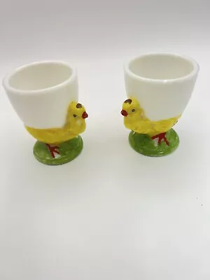 Vintage White Milk Glass Egg Cup W/ Baby Chicks - Set Of 2. Easter Decor. • $15