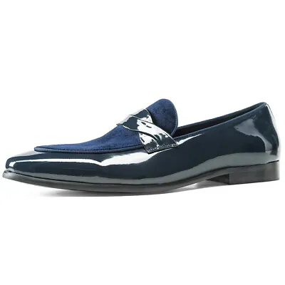 British Slip On Loafers Formal Dress Mens Real Patent Leather Velvet Shoes Party • £95.99