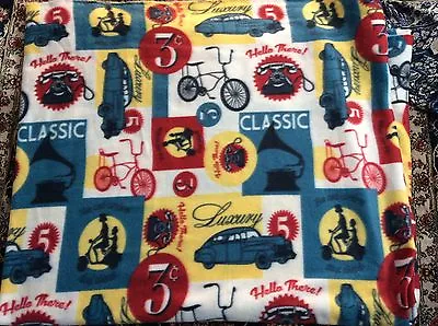 Rare Classic Vintage Car Bicycle Telephone Gramophone Fleece Fabric 60 W BTY • $10.99