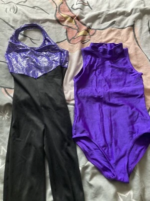 £0.99 • Buy Kids Dance/gym/baton Twirling Black/purple Catsuit And Leotard Set