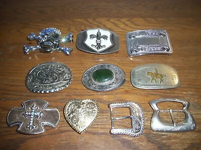 Belt Buckle Lot Of (10) Vintage & Modern Silver Nickel Aluminum Steel Buckles • $27