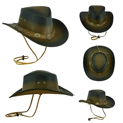 £15.99 • Buy New Real Leather Western Aussie Style Leather Cowboy Outback Hat 